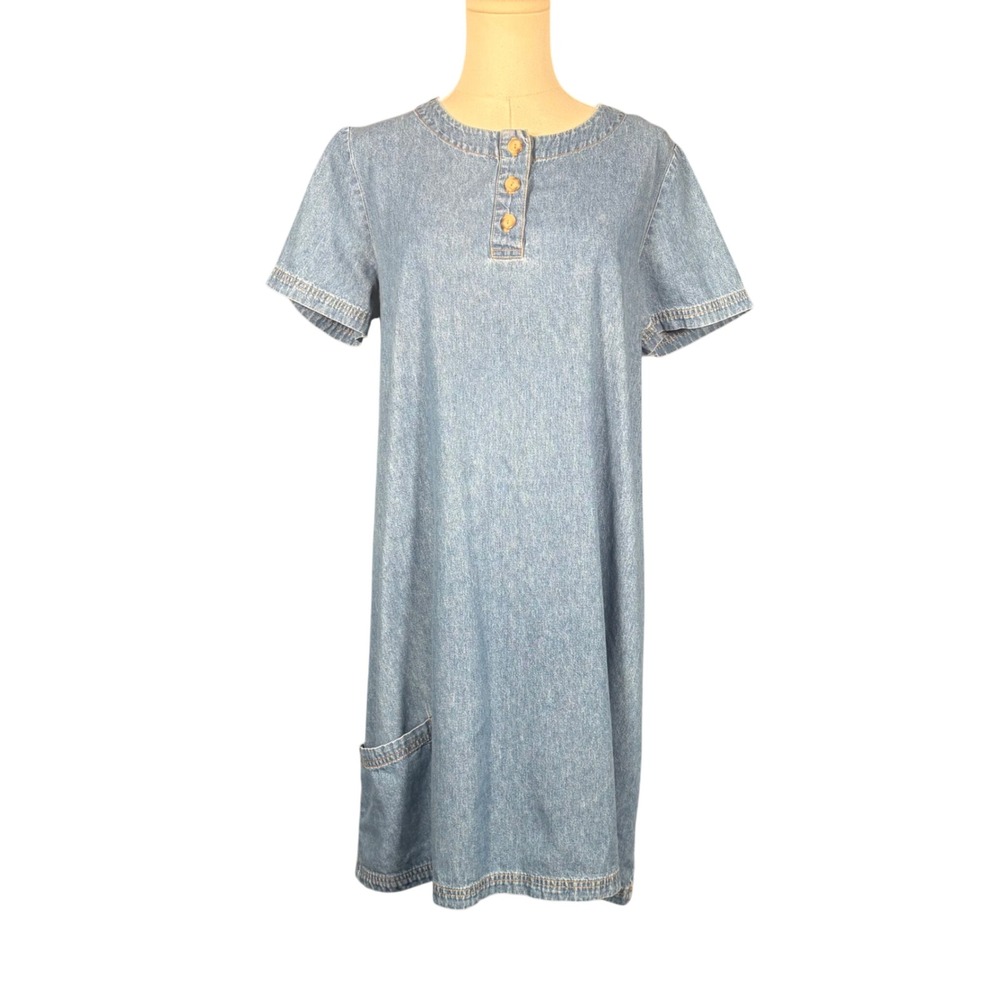 Vintage Bedford Fair Lifestyles Denim Shift Dress Womens Henley S/S S